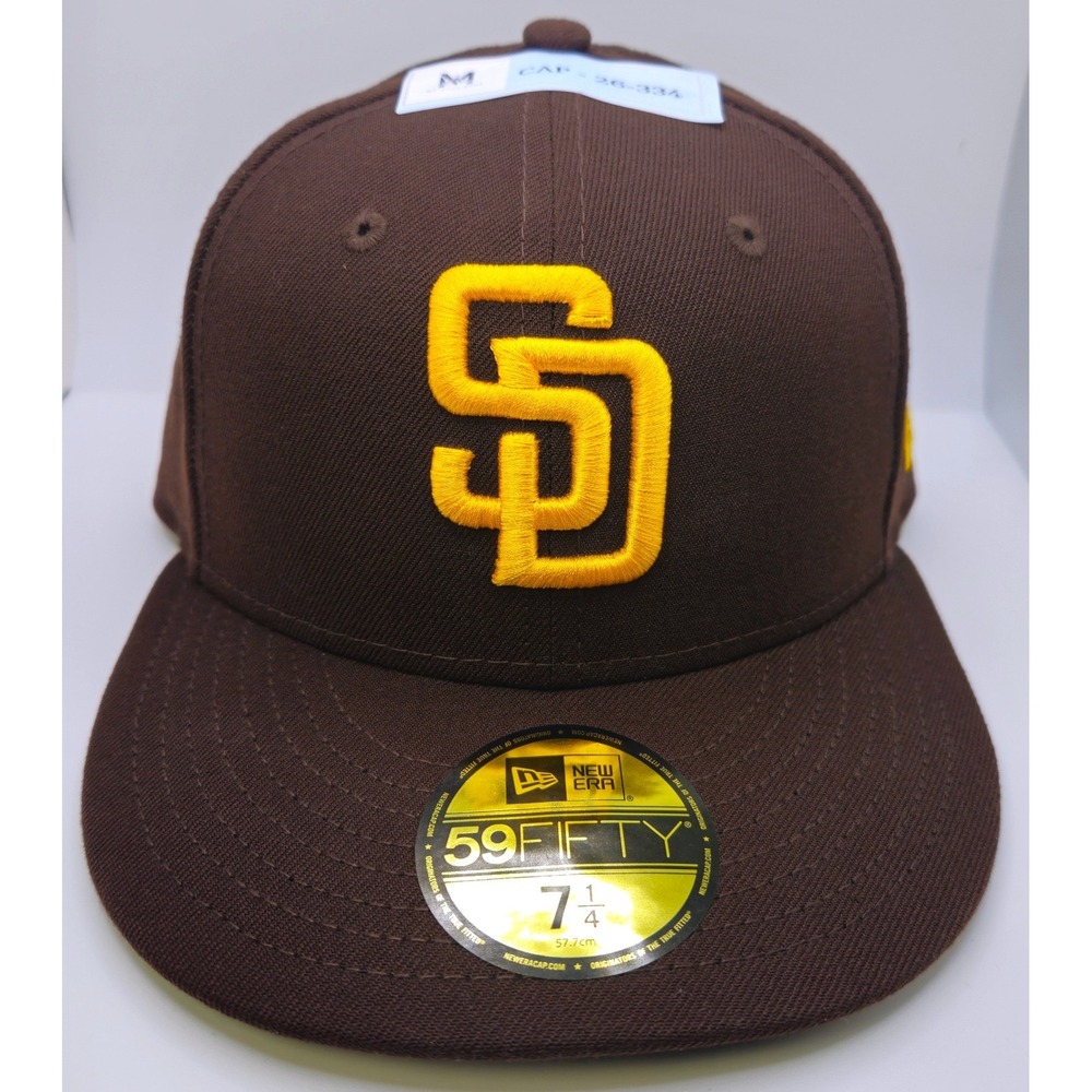 New Era 59FIFTY San Diego Padres Fitted Hat Brown Yellow MLB Cap Size 7 1/4